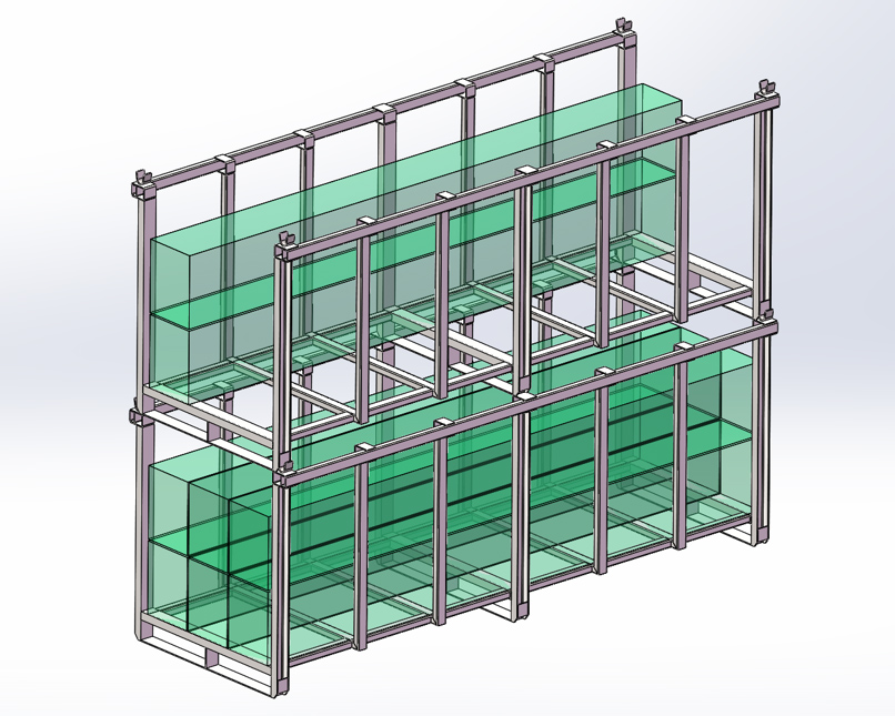 Assembled portable stack racks awaiting finishing