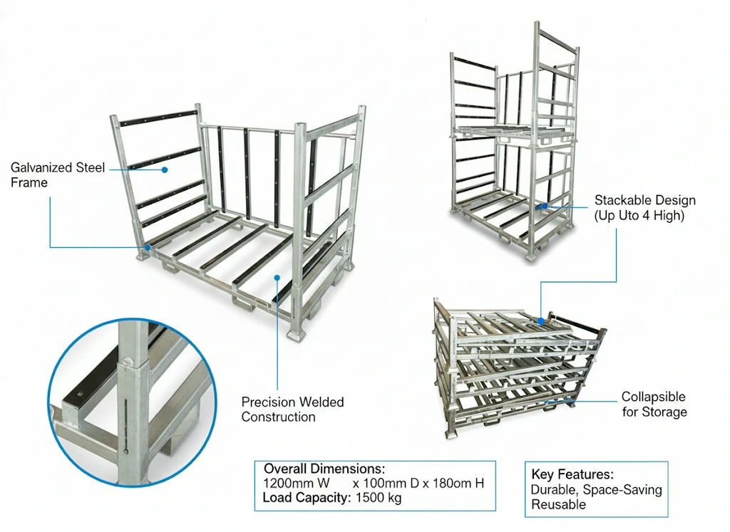 Demountable L-frame glass rack for warehouse optimization