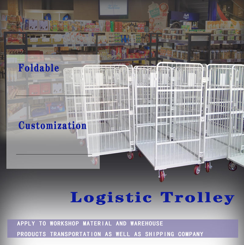 High Quality Warehouse Safety Supermarket Cargo Storage Steel Zinc Wire Mesh Roll Cage Pallet Trolley