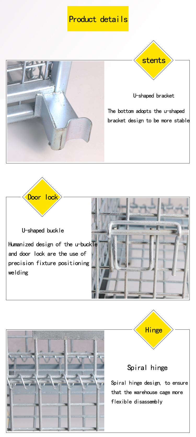 Industrial Foldable Stain Steel Pallet Box Collapsible Wire Mesh Container Stackable Metal Storage Cage For Warehouse