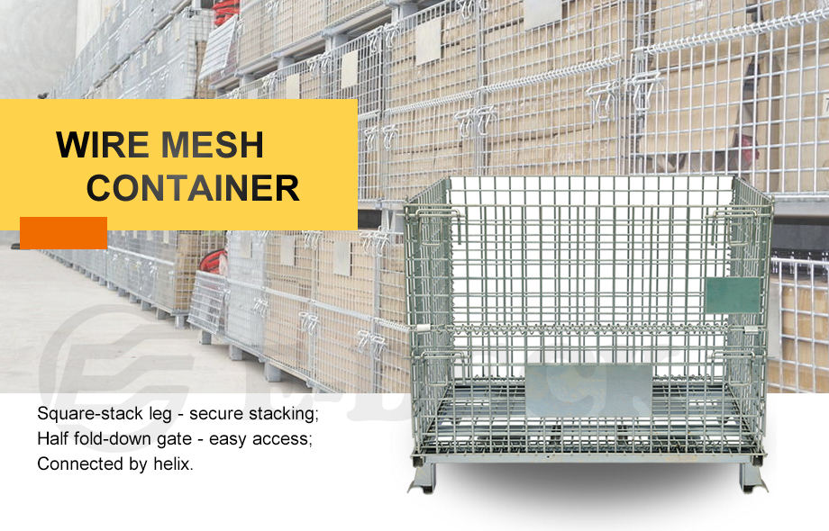 High Capacity Heavy Duty Foldable Lockable Welded Stackable Collapsible Metal Steel Wire Mesh Storage Containers