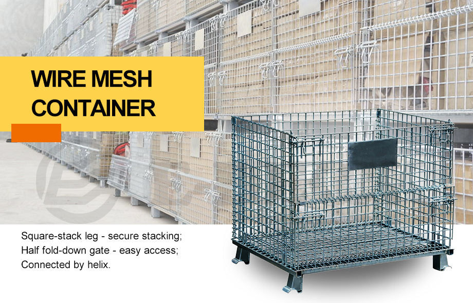 Galvanized collapsible metal steel storage welded wire mesh pallets foldable cage container
