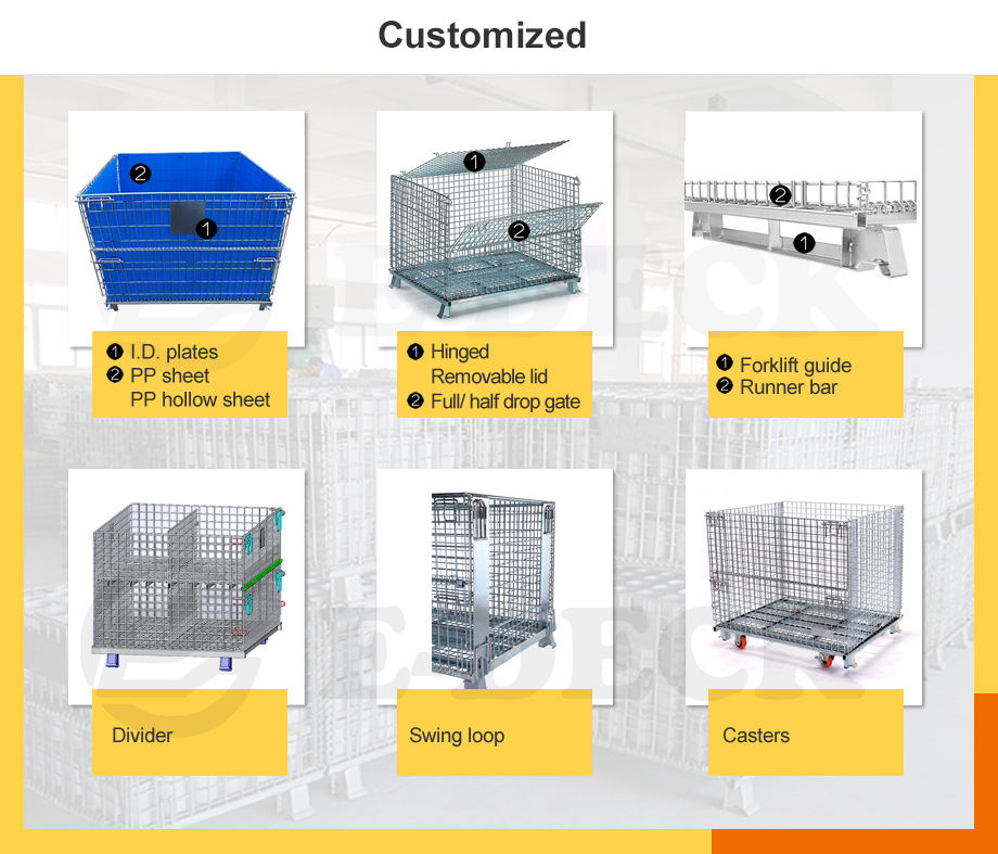 Galvanized collapsible metal steel storage welded wire mesh pallets foldable cage container
