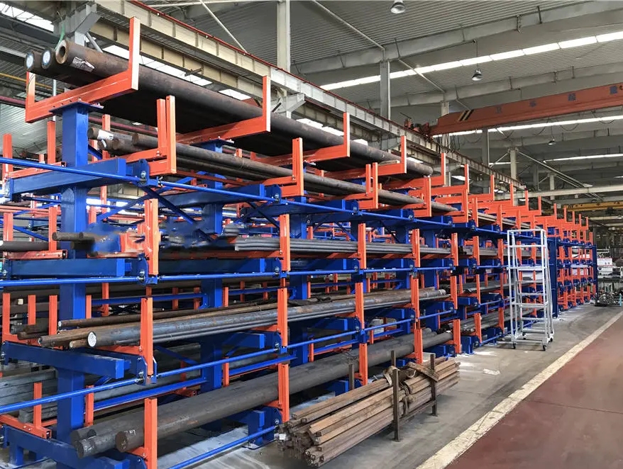 Manual telescopic heavy-duty cantilever rack for long-tube steel plate storage rack pipe storage rack