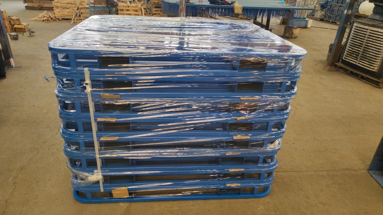 A stack of Derack units wrapped for transportation