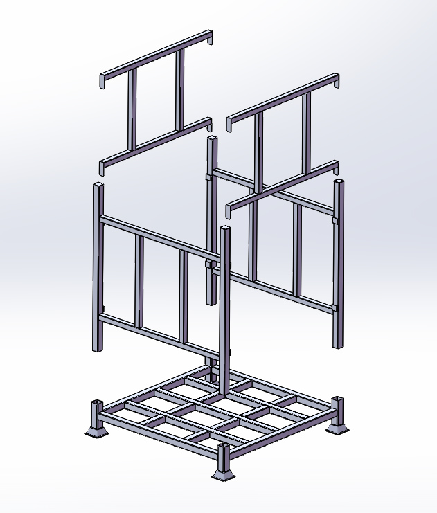 Demountable post pallet parts showing easy assembly.
