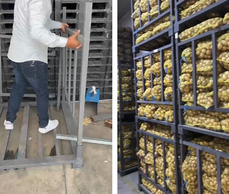 Close-up of the powder coating surface treatment on the post pallet.