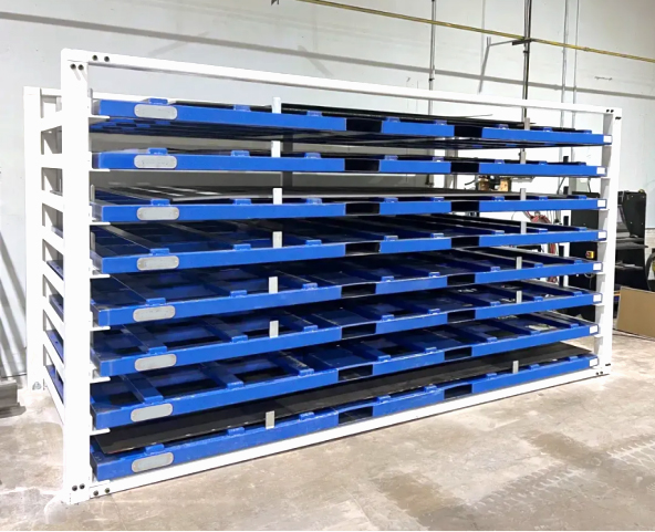 What materials are horizontal sheet metal racks designed to store?