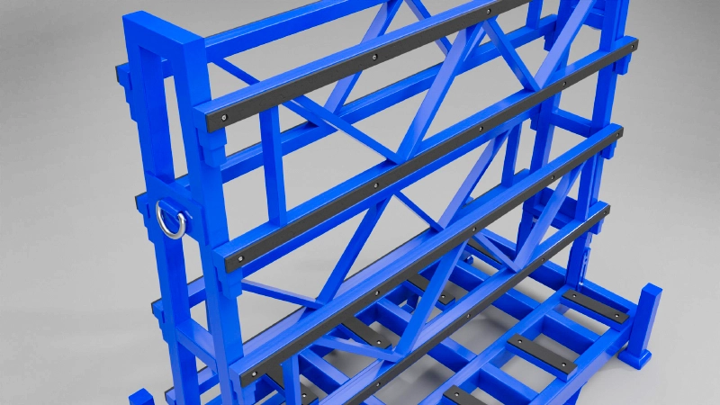 Customizable glass trolley with rubber padding for low-e glass.