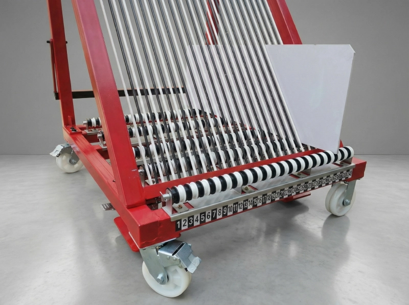 Harp rack base with numbered slots for glass sequencing