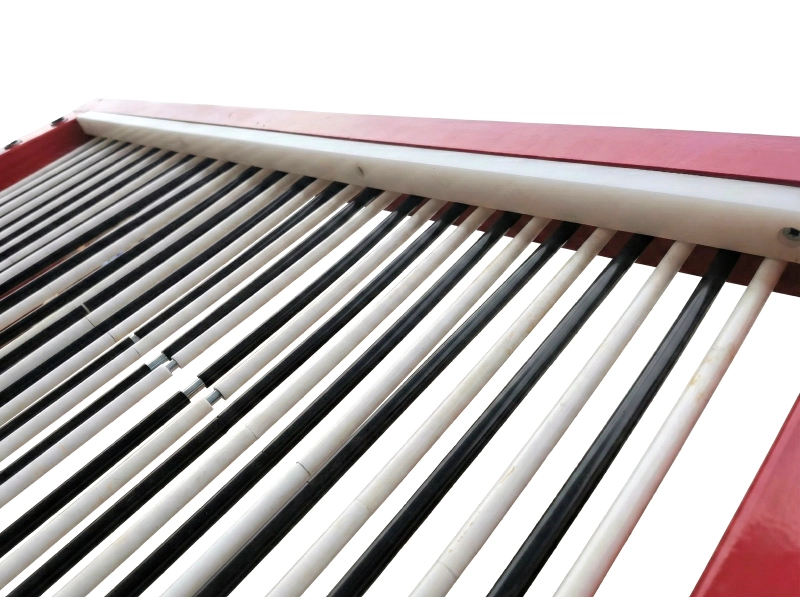Close-up of PVC encased rods on Harp Cart for Glass