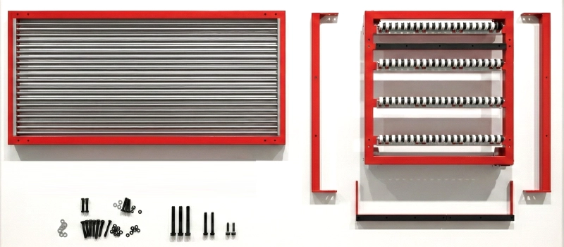 Flat-packed Harp Cart components ready for shipping