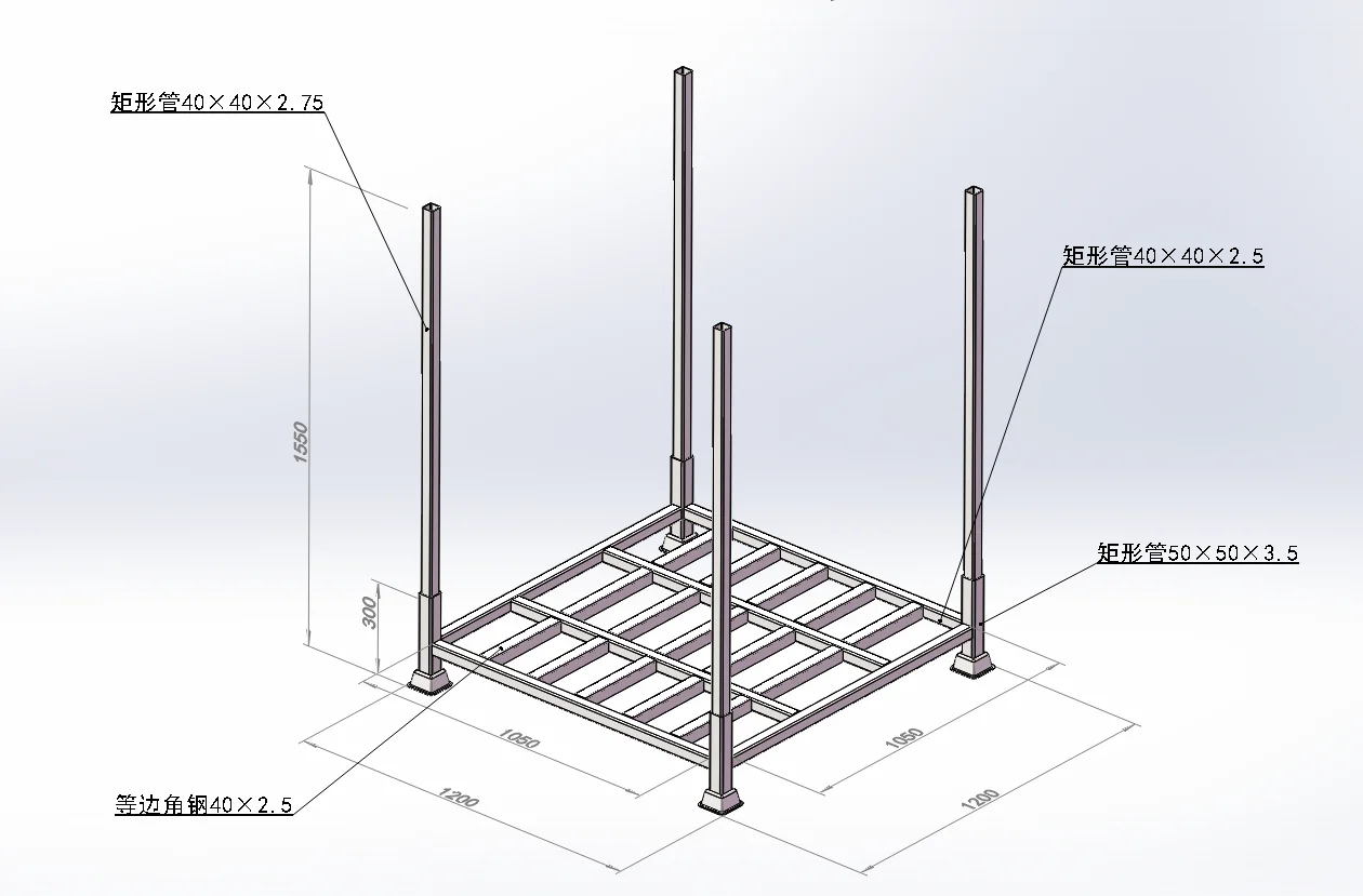 Heavy-duty Derack stack rack frame shown loaded and stacked for warehouse material handling