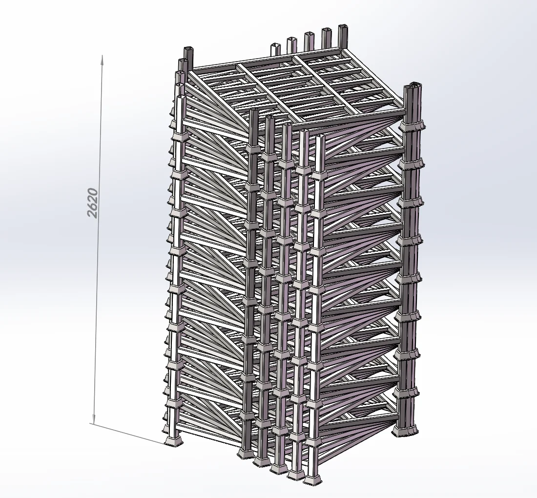 Derack stack rack hook-connection node securing heavy stacked loads