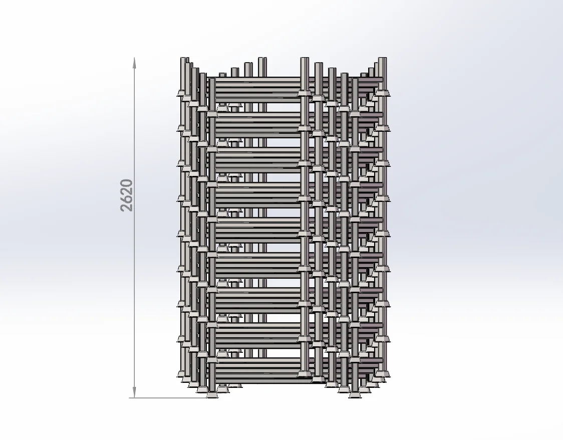 Dimensioned Derack stack rack frame for standard pallet load spacing