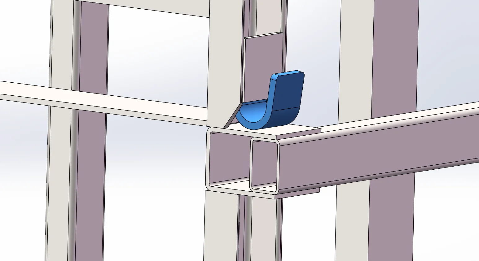 3D render of steel rack beam-to-post hook connection with locking clip