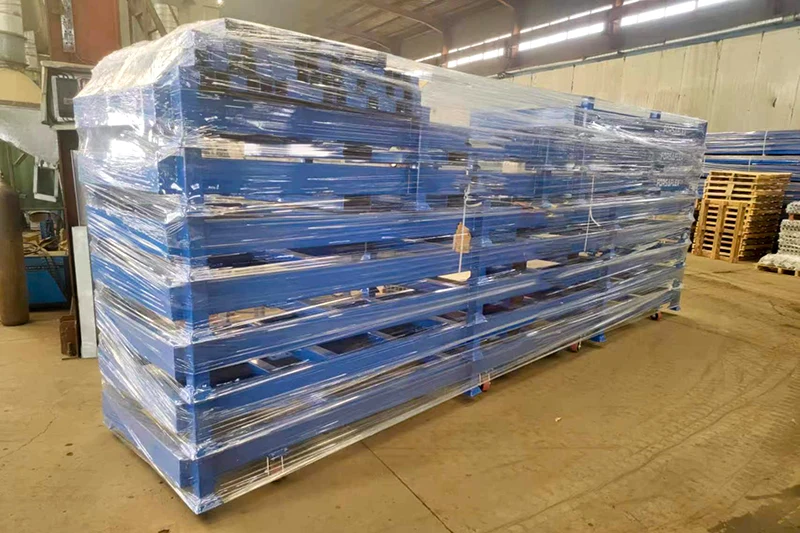 Nested blue steel storage racks ready for return storage