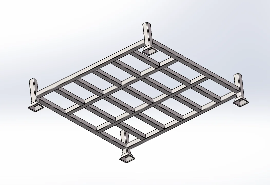 Isometric drawing of metal stack rack showing 50×50 and 60×60 tube dimensions