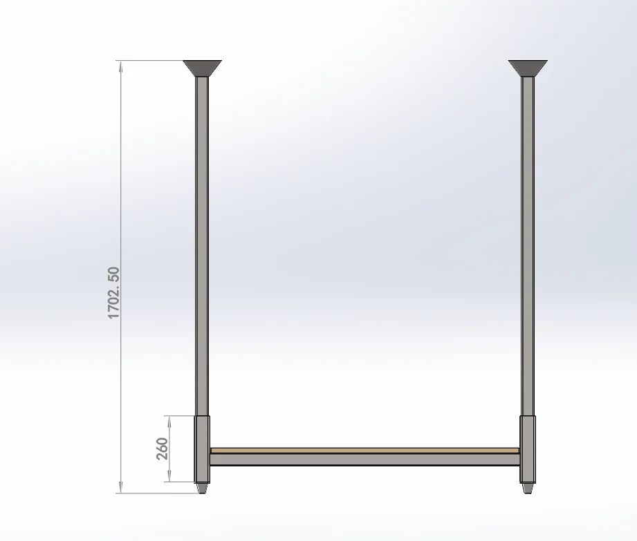 Side elevation of pallet stillage with 1,703 mm post height and 260 mm base