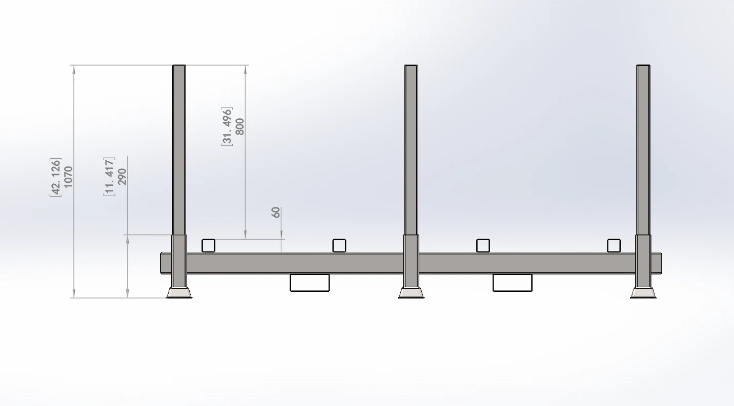 Three portable stack racks loaded with metal pipes stacked vertically