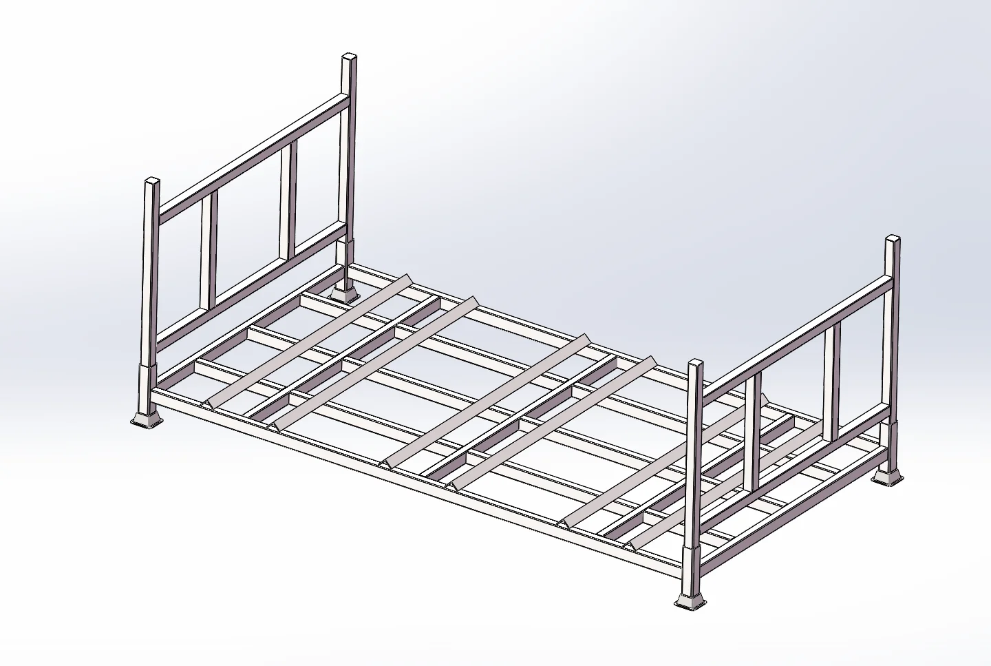 Close-up of a hot-dip galvanized corner post and welded joint on a derack stacking rack