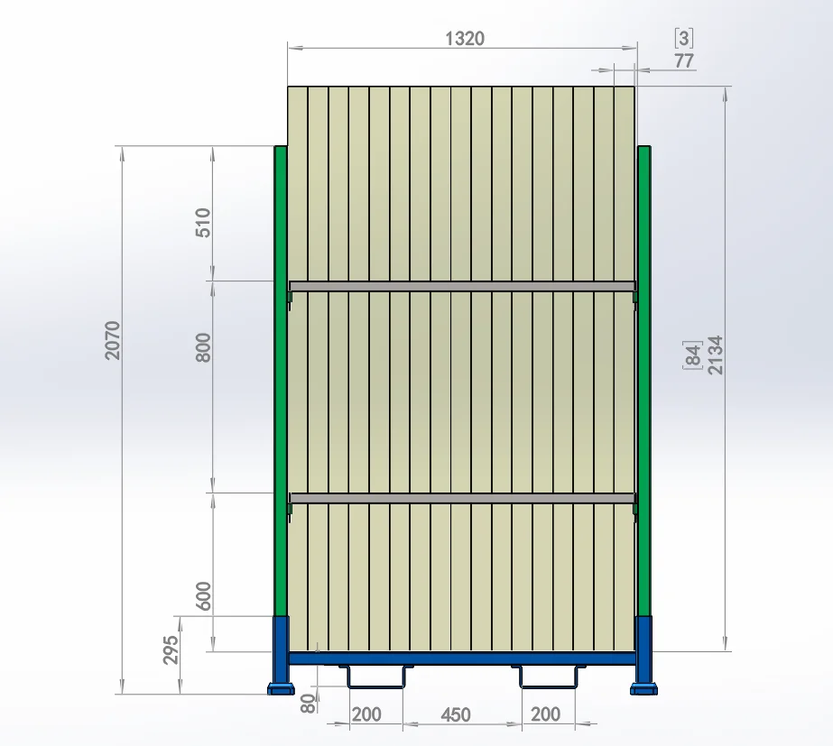Multi-level shelving run in a workshop