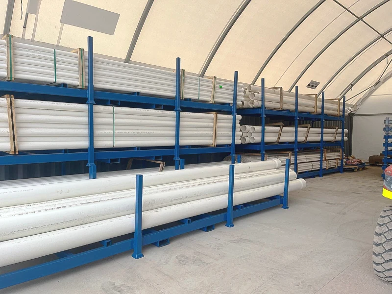 Nested orange steel racks for compact return storage