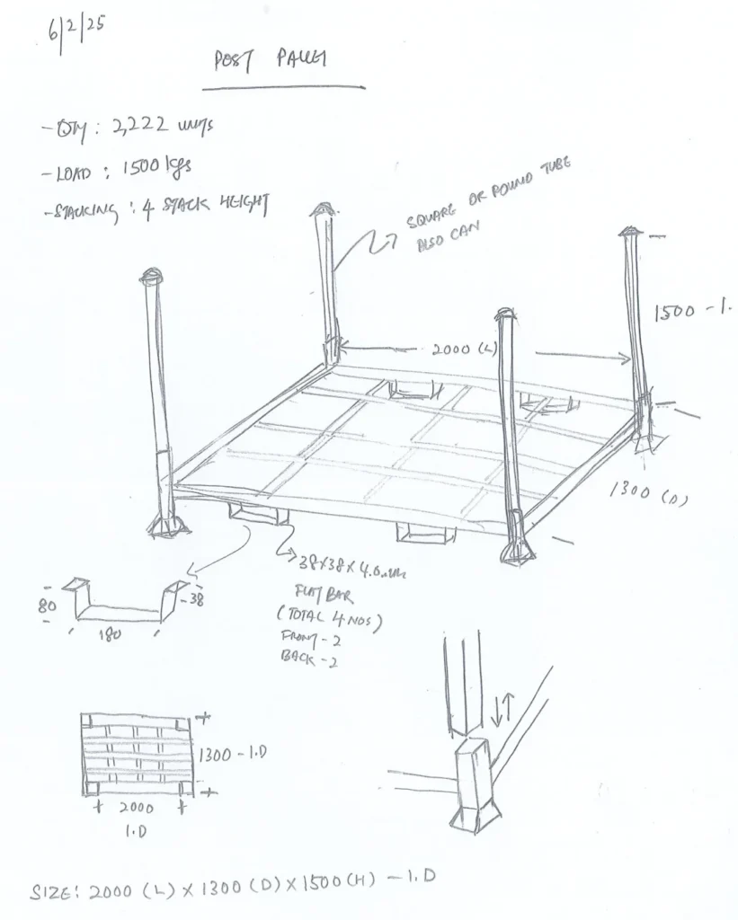Derack demountable post pallet for long pipes - view 01
