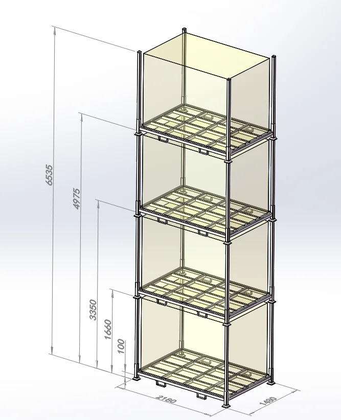 Derack 8-column rack for 8 to 12 m flexible profiles