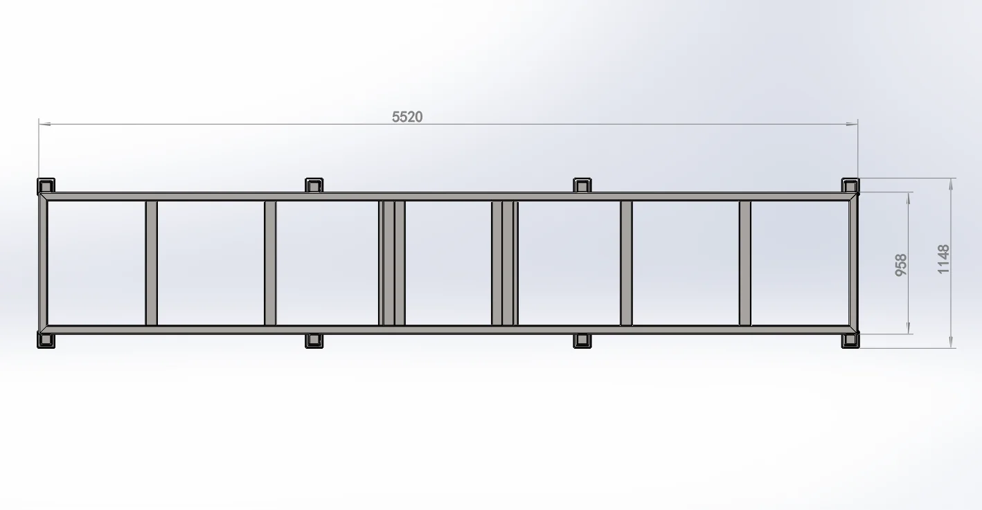 Detail of nested Derack steel bases showing the interlocking footprint reduction
