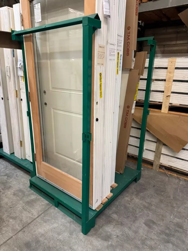 Derack base frame with removable posts carrying stacked steel loads