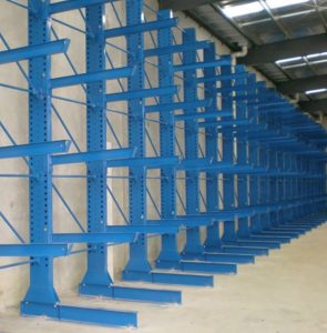 Small footprint single sided heavy duty cantilever rack systems