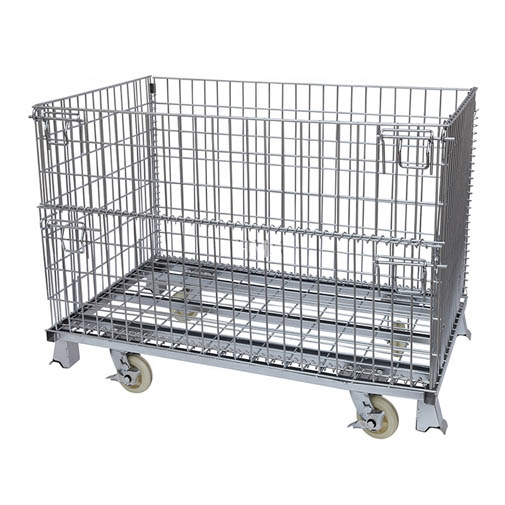 Galvanized Wire Mesh Container Foldable metal rolling Storage Cage