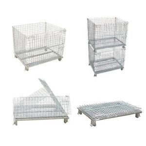 Heavy Duty Industrial Metal Stackable Wire Mesh Pallet Cage Foldable Steel Mesh Box Pallet